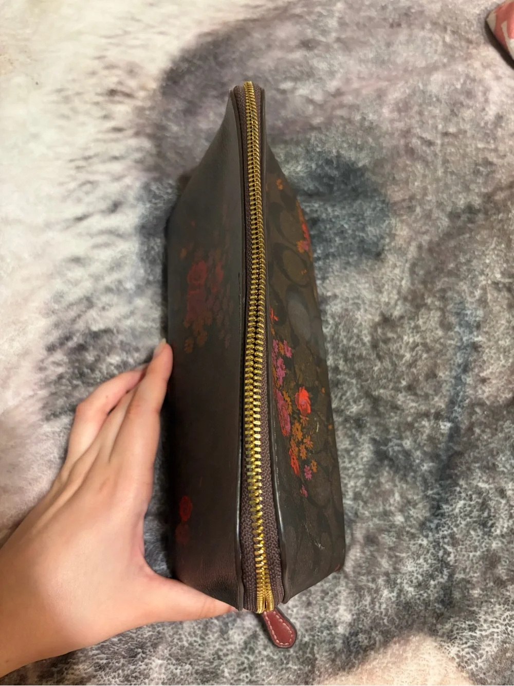 Coach Brown Floral Signature Zip Cosmetic Pouch